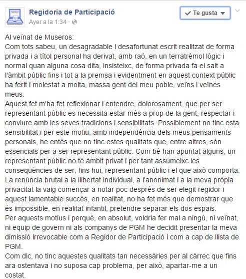 ex edil de PGM a Museros