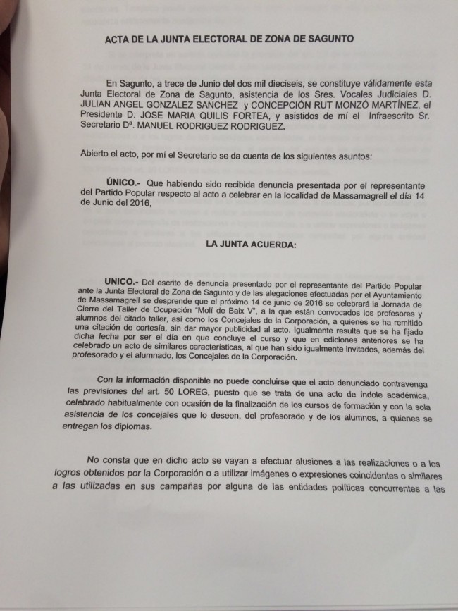 Junta Electoral Sagunto. cierre curso empleo Massamagrell
