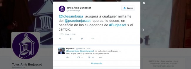 Totes Amb Burjassot incendia twitter al ofrecerse en plena crisis interna del PSOE a acoger a los socialistas de Burjassot
