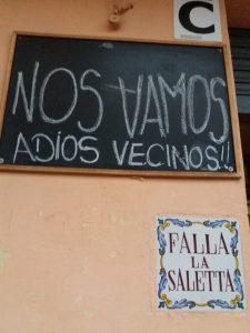 Cartel de despedida de la Falla La Saleta al dejar su anterior casal. Foto: Falla La Saleta