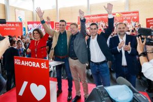 Caballero, Sanchez, Puig, Bielsa y Abalos mitin PSPV Mislata