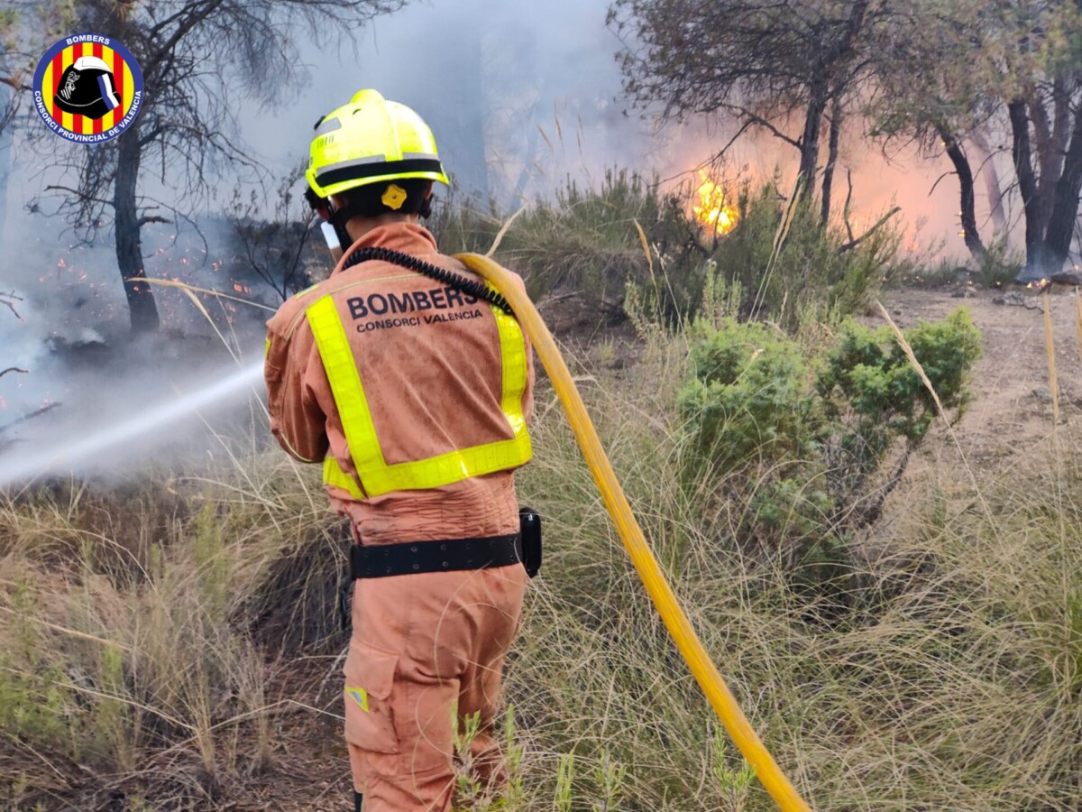 Bombero del Consorcio trabajando en la extinción de un incendio forestal