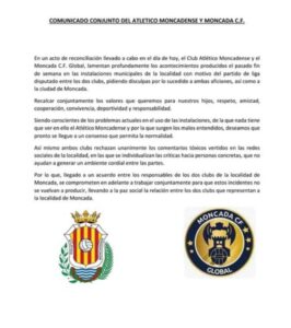 comunicado conjunto Moncada CF y Atlético Moncadense