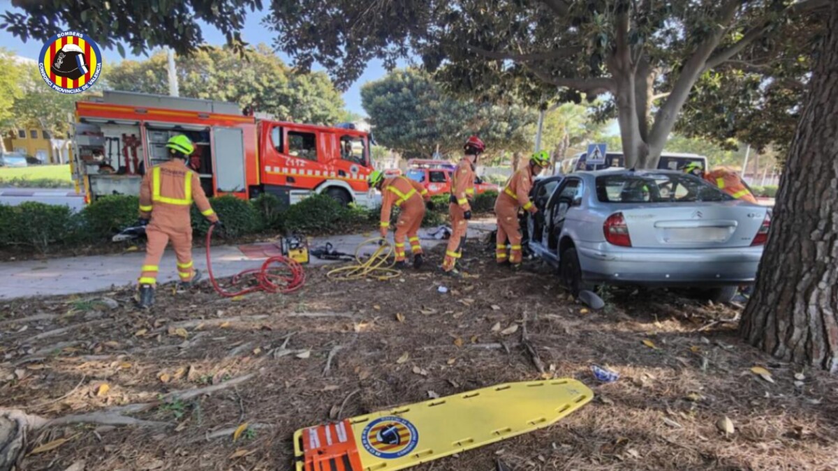 Colisión de un coche contra un árbol en Picanya