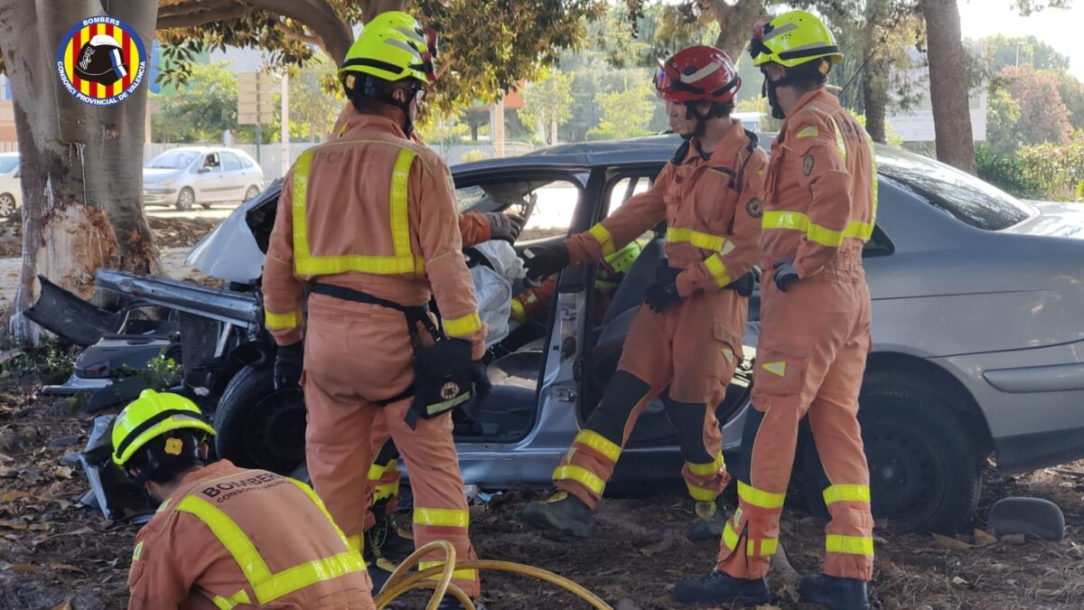 Colisión de un coche contra un árbol en Picanya