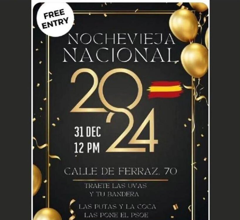 Nochevieja en Ferraz cartel Vox