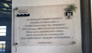placa pabellón cubierto Albalat dels Sorells inaugurado pro Alfonso Rus