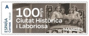 Sello de Correos conmemorativo del Centenario de la Ciutat Històrica i Laboriosa de Manises