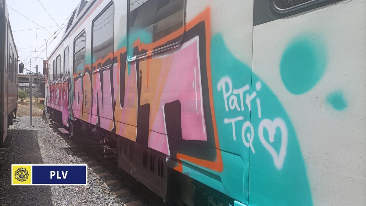 Vagones de tren de Renfe grafiteados por los dos detenidos