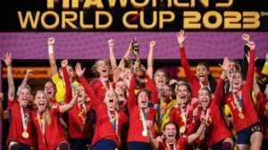 Jugadoras de la selección española celebrando la Copa del Mundo de fútbol femenino