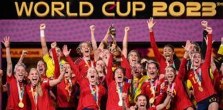 Jugadoras de la selección española celebrando la Copa del Mundo de fútbol femenino
