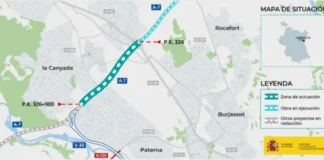 Mapa del traçat per a millorar el by-pass de l'A-7 a Paterna