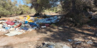 Montón de residuos y escombros en un área natural de Manises