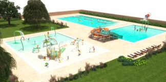 Render de la nueva piscina municipal de Silla con áreas recreativas