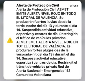 aviso a moviles alerta roja por lluvias
