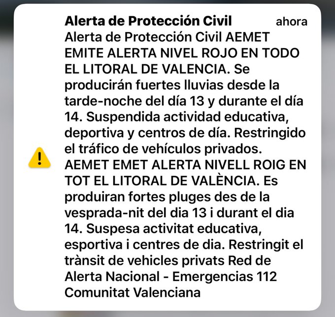 aviso a moviles alerta roja por lluvias