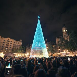 Árbol de Navidad iluminado en la ciudad de Valencia durante la celebración