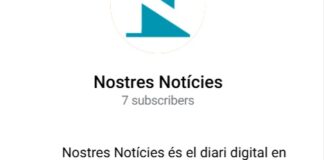 Logo de Nostres Notícies con información sobre su canal de Telegram
