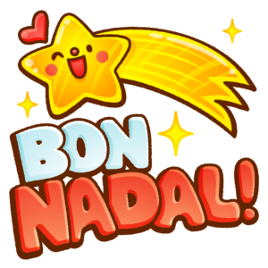 Sticker navideño con la frase Bon Nadal y una estrella sonriente