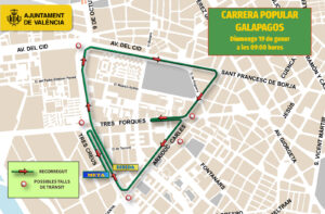 Mapa del recorrido de la XXVI Carrera Popular Galápagos en Valencia