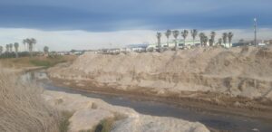 Desembocadura del Barranc del Carraixet con arena acumulada y vegetación