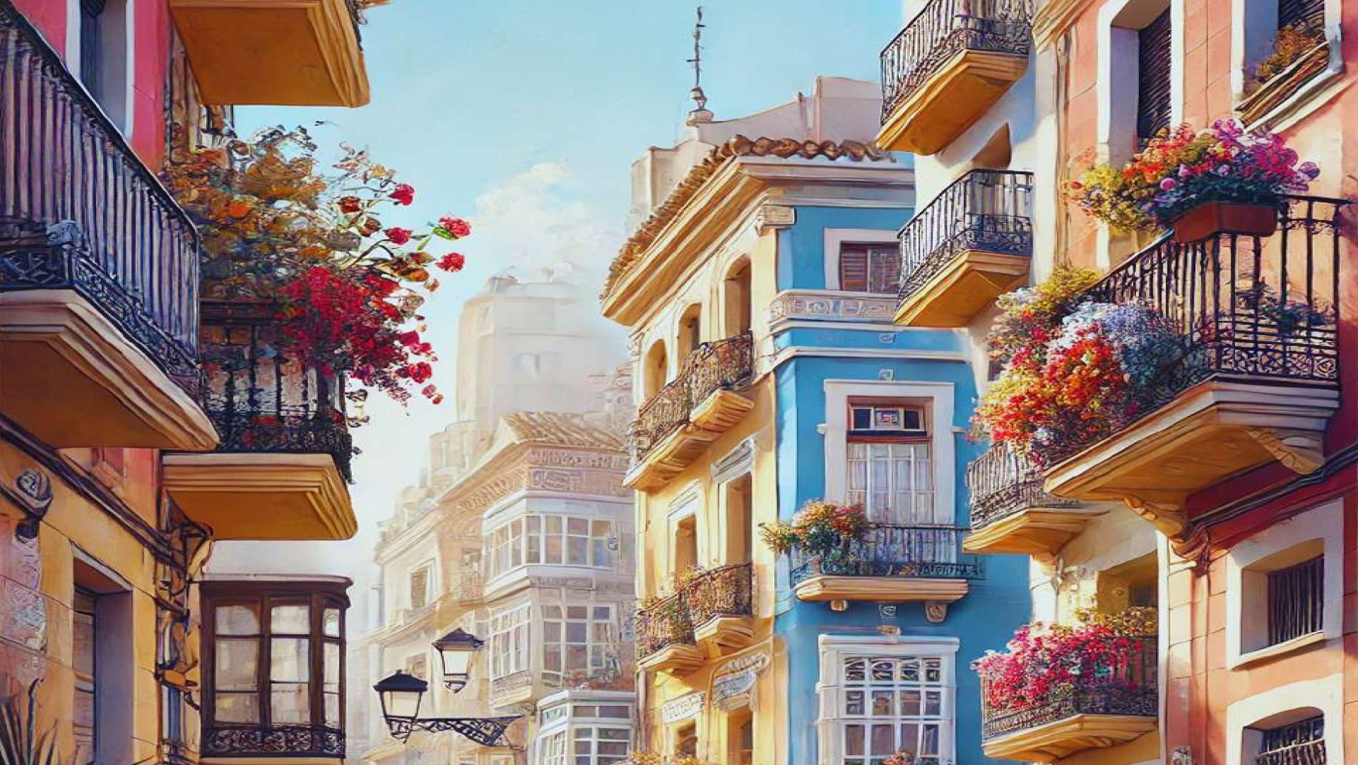 Balcones adornados con flores en el distrito Marítim de València