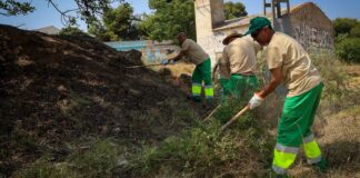 Trabajadores limpiando y rehabilitando un área afectada por la Dana en Torrent