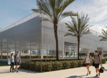 Render del nuevo polideportivo en Picassent con personas caminando