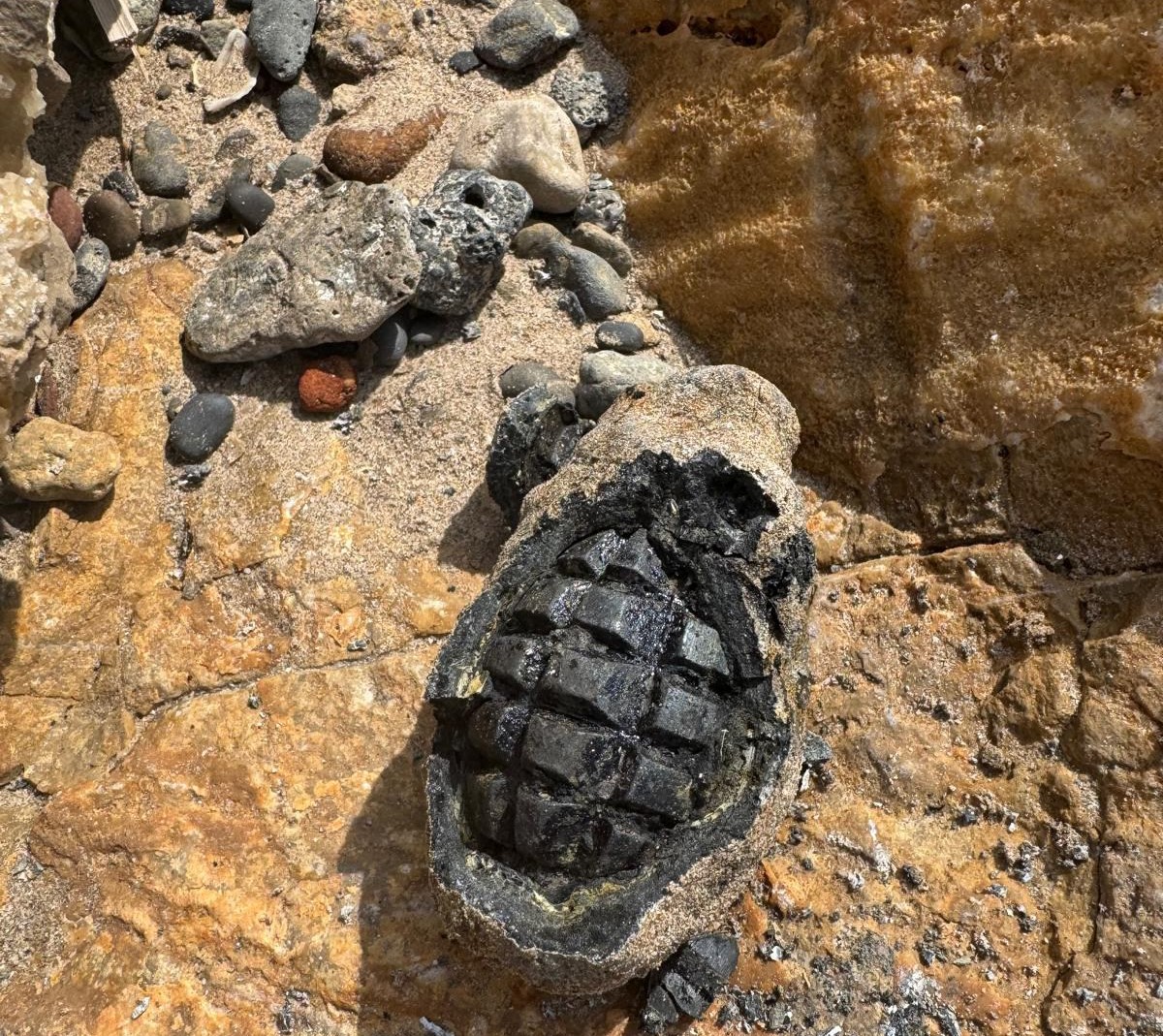 Granada de mano encontrada en la playa de La Pobla de Farnals