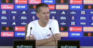 Pedro Martínez durante una conferencia de prensa sobre la Euroliga