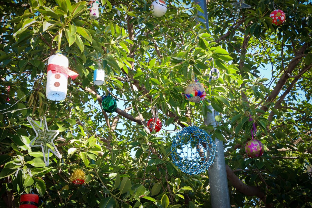 Los alumnos de Torrent decoran los árboles con sus adornos navideños.