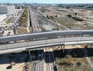 Vista aérea del cambiador de ancho de vía en València.