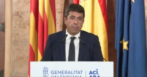 Carlos Mazón durante su comparecencia pública anunciando su dimisión como presidente