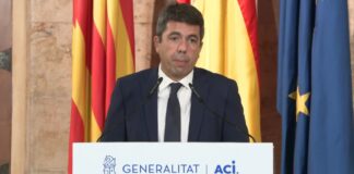 Carlos Mazón durante su comparecencia pública anunciando su dimisión como presidente