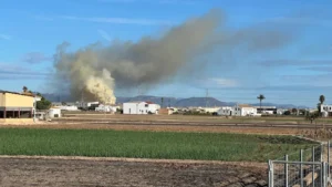 Columna de humo generada por un incendio en Alboraya