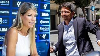 Maribel Vilaplana en una conferencia de prensa y un hombre en la calle.