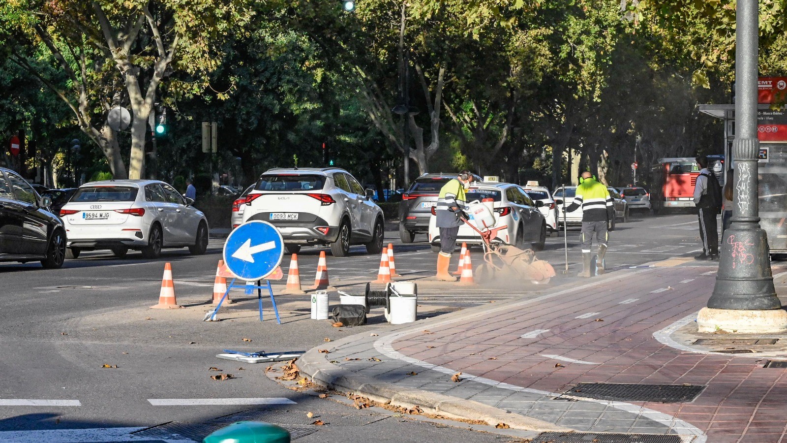 Trabajos de mejora de la velocidad comercial del EMT en Blasco Ibáñez