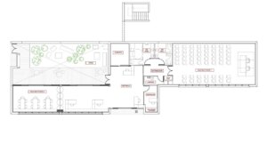 Plano del nuevo espacio juvenil en Manises con distribución de salas y patio