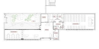 Plano del nuevo espacio juvenil en Manises con distribución de salas y patio