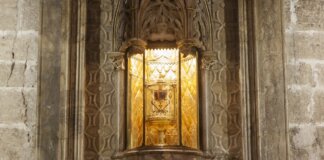 Vista del Santo Cáliz en su vitrina iluminada en València