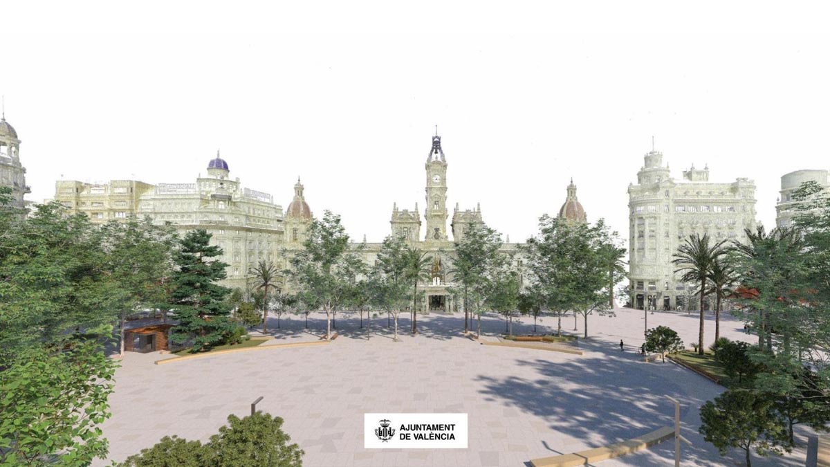 Renderizado de la reurbanización de la plaza del Ayuntamiento de Valencia