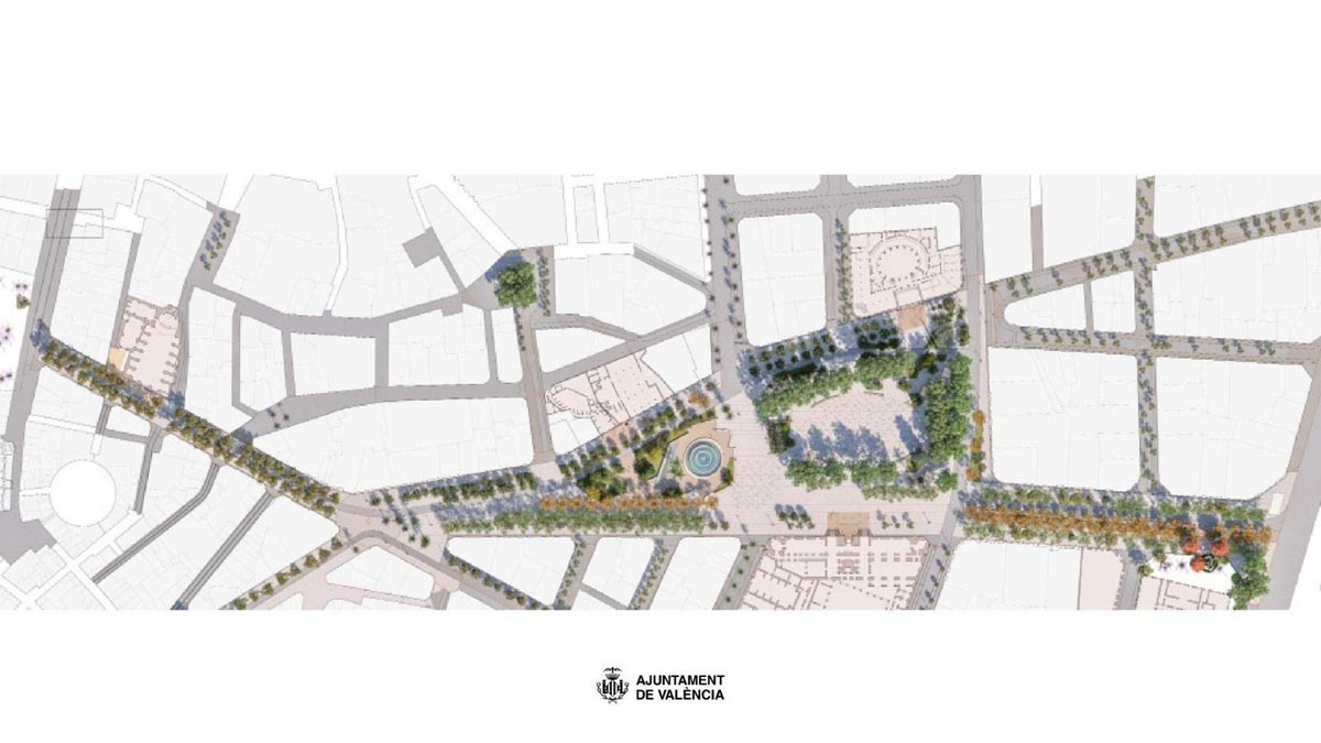 Plano de la reurbanización de la plaza del Ayuntamiento en Valencia