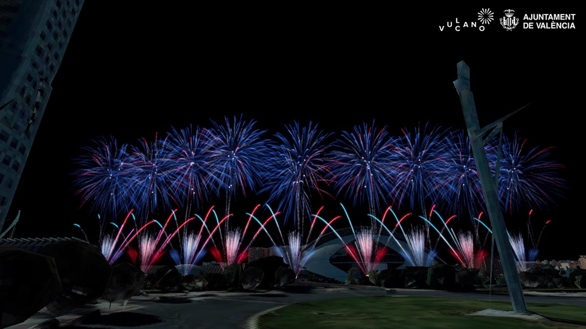 Espectáculo pirotécnico en la Ciutat de les Arts i les Ciències de Valencia