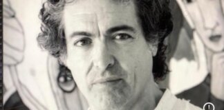 Retrato del pintor Antonio Camaró con fondo artístico