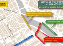 València activa un dispositivo especial para velar por Mapa que muestra los cortes de tráfico para el Maratón de Valencia 2025.