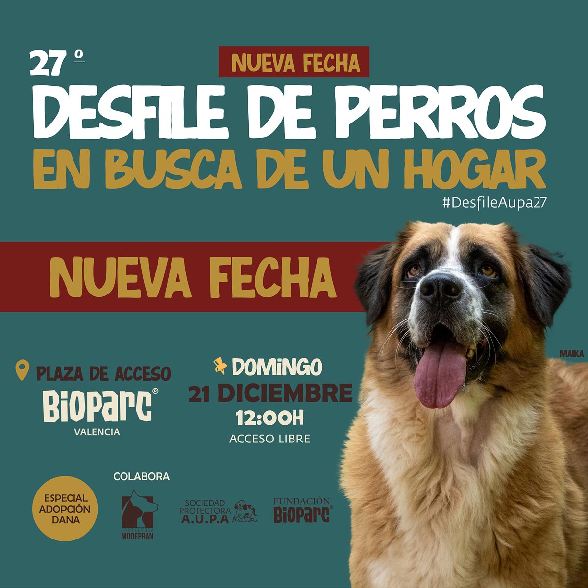 Cartel del desfile de perros en busca de un hogar en Bioparc Valencia