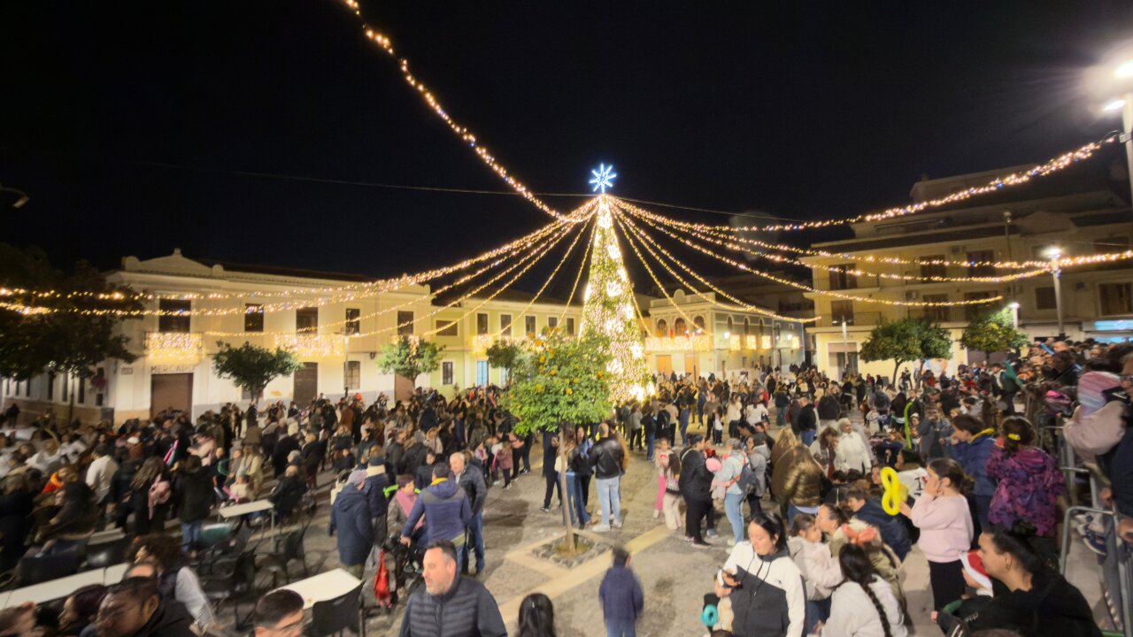 Multitud celebrando el encendido del árbol de Navidad en Paterna