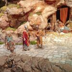 Escena de un pesebre artesanal con figuras de la natividad.