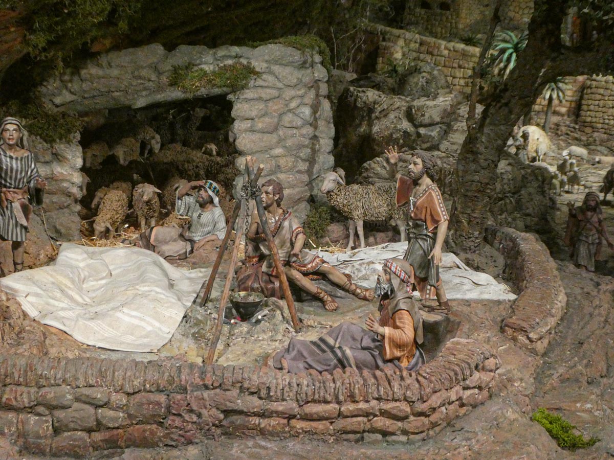 Representación de pastores en una escena del nacimiento.
