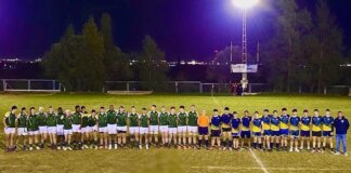 Equipos de rugby alineados en el campo durante la I HRC International Rugby Cup